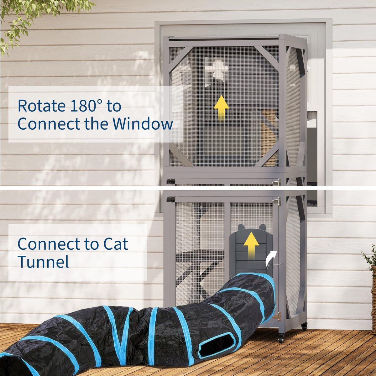 Wooden Outdoor Cat Enclosure on Wheels with Cat House V24215