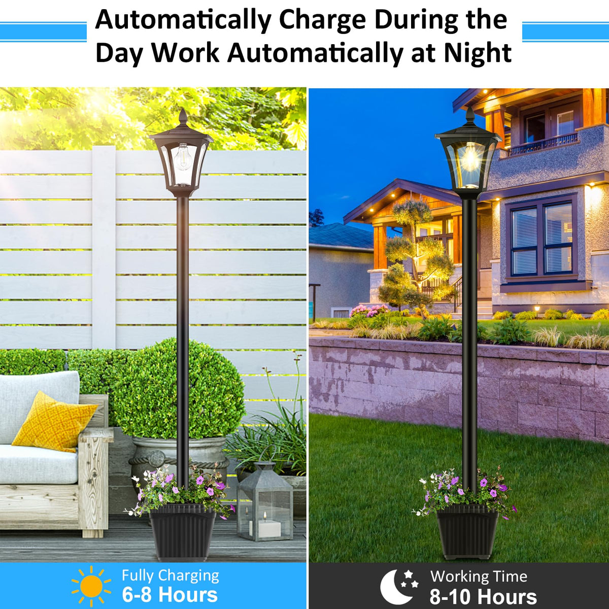 72" Waterproof Solar Outdoor Light with Planter E9657