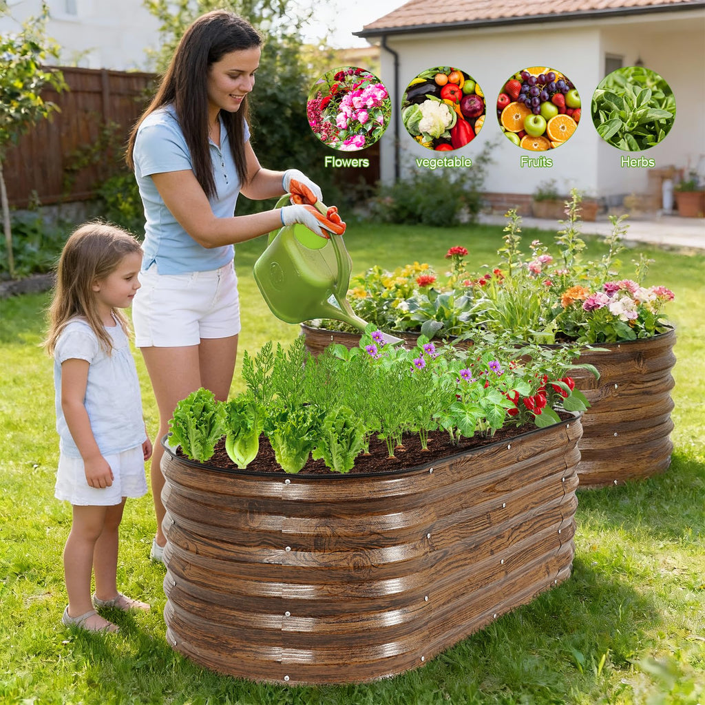 Galvanized Metal Raised Garden Bed 2PCS 4x2x1.4ft Brown R67655