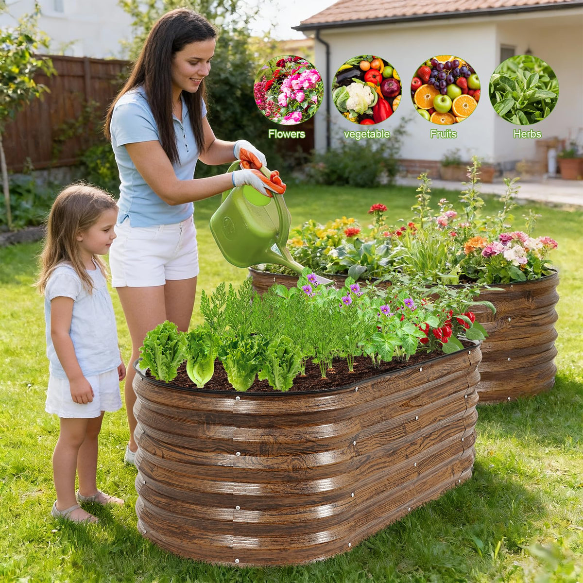 Galvanized Metal Raised Garden Bed 2PCS 4x2x1.4ft Brown R67655