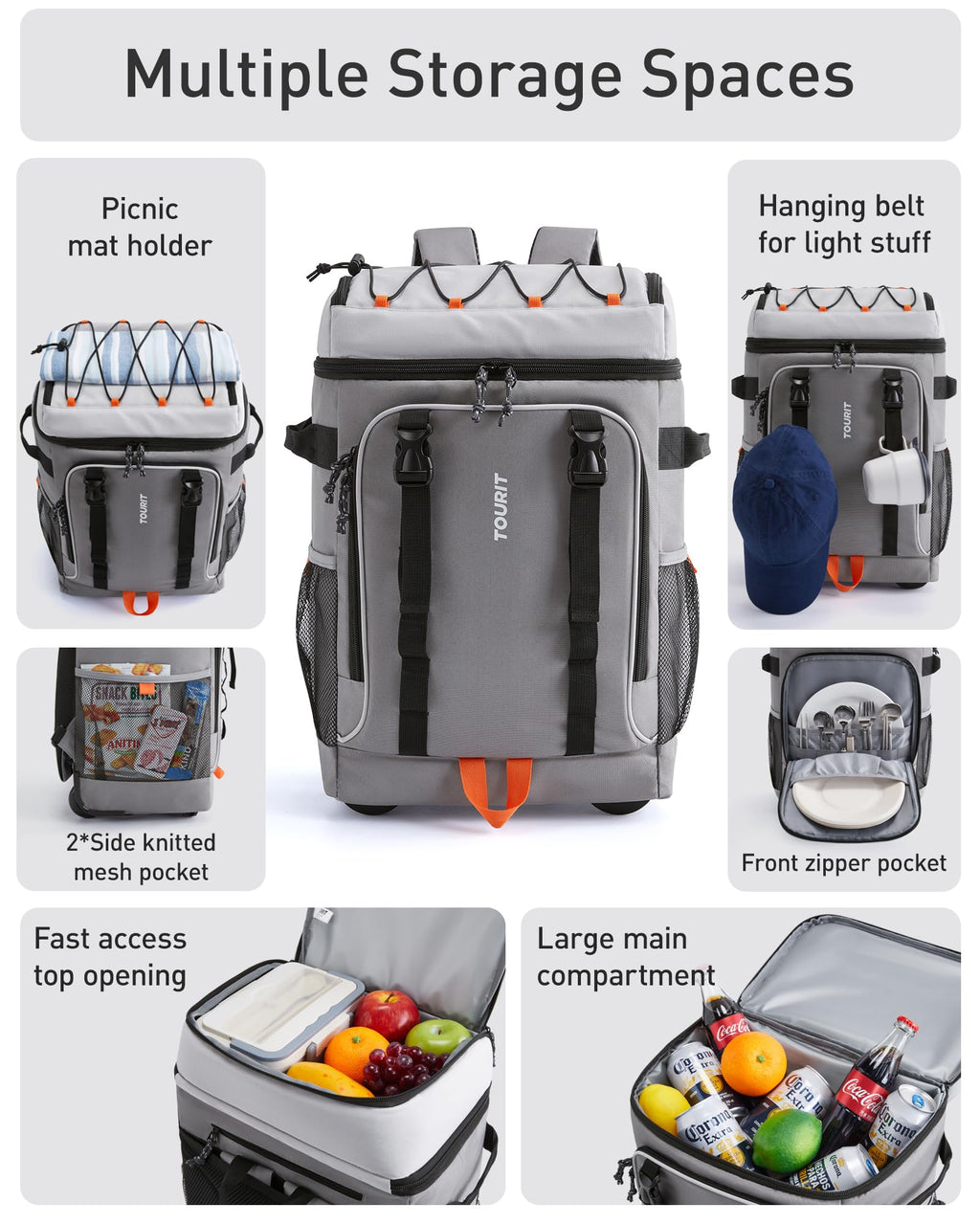 36/50 Cans Insulated Rolling Cooler Backpack with Wheels Y9056