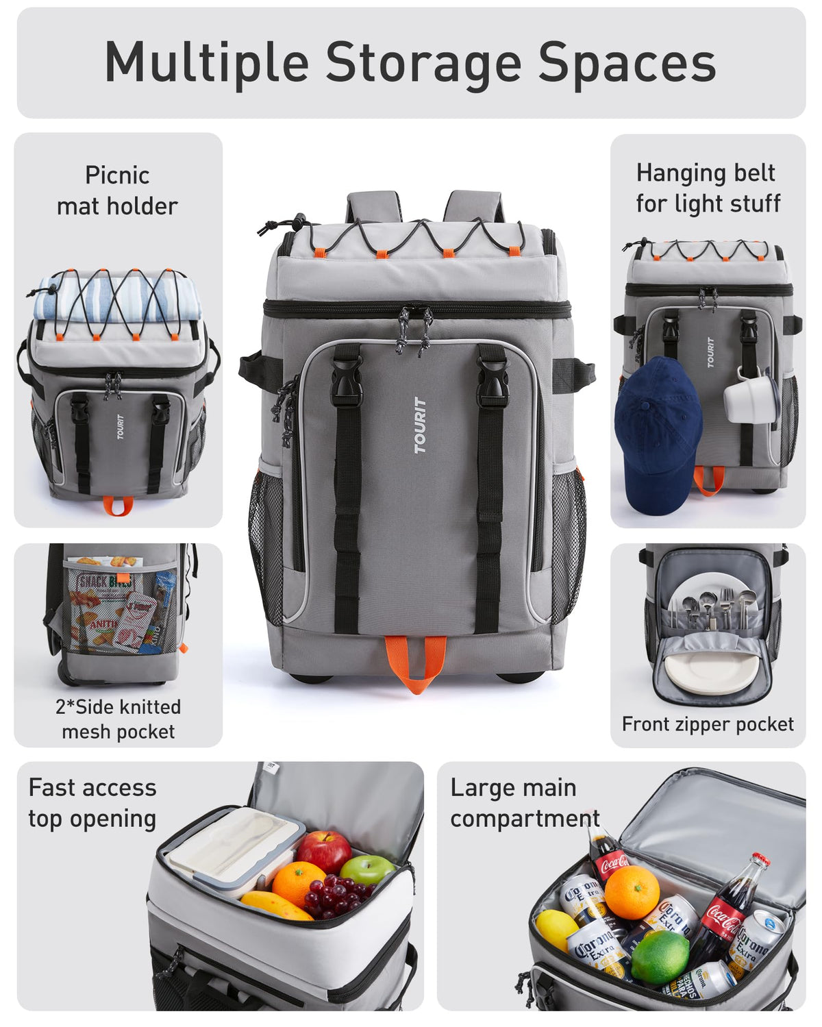 36/50 Cans Insulated Rolling Cooler Backpack with Wheels Y9056