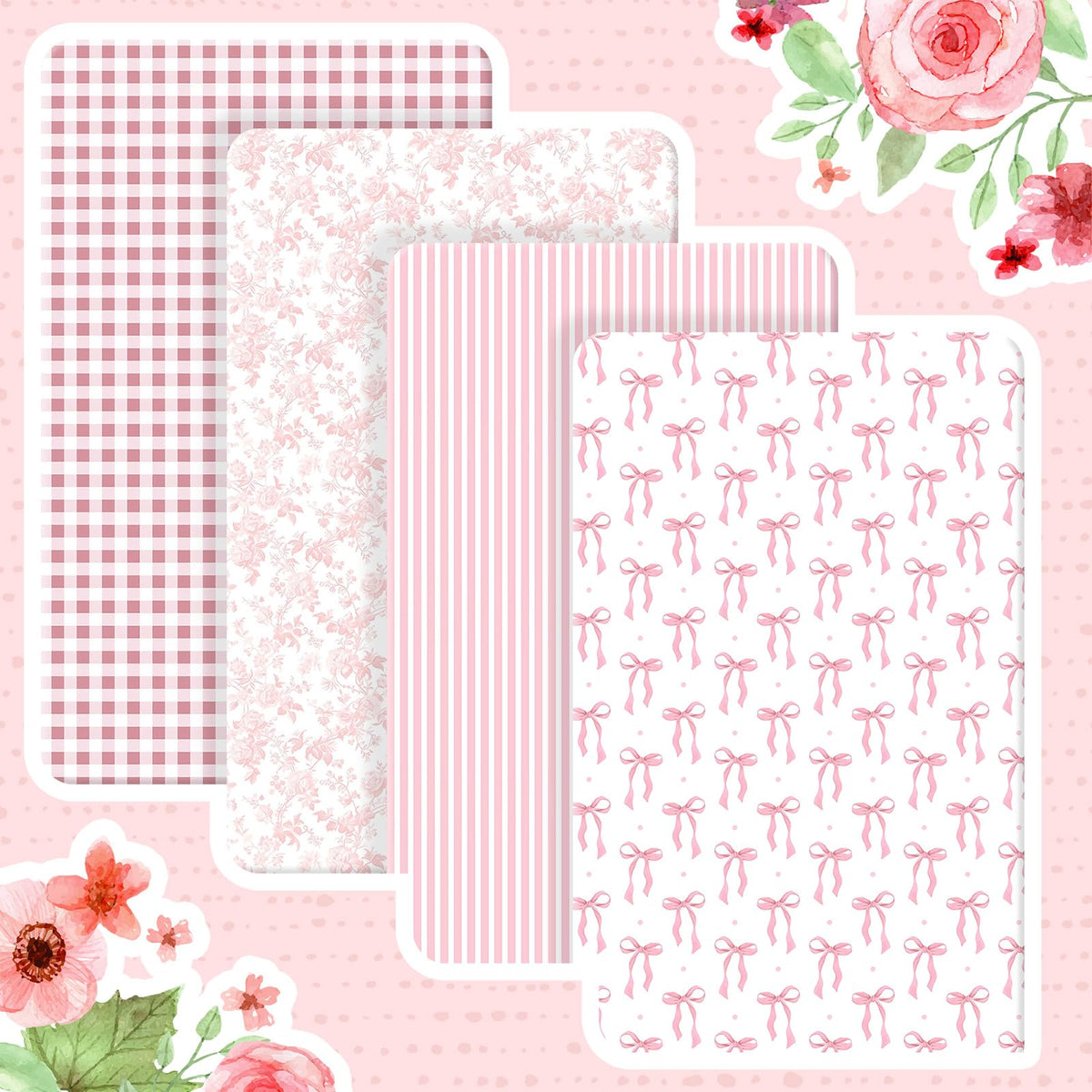 4 Pack Crib Sheets Pink Bow I778788