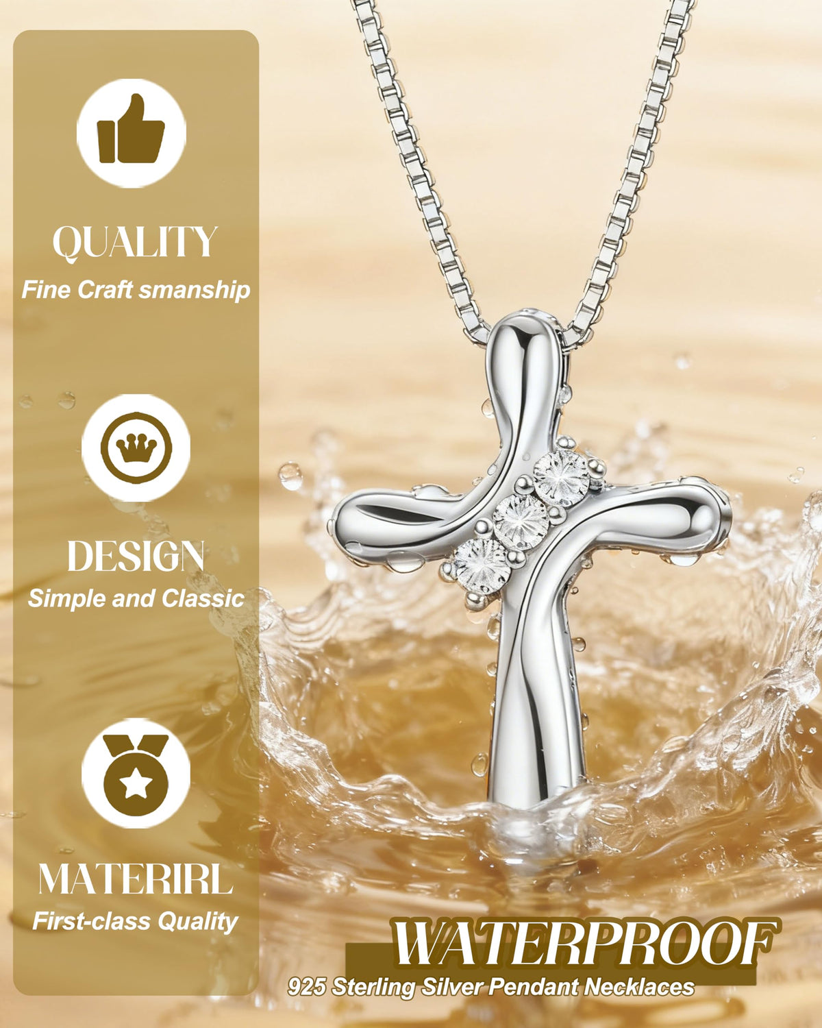 925 Sterling Silver Cross Necklace with 1 MM Box Chain G47473