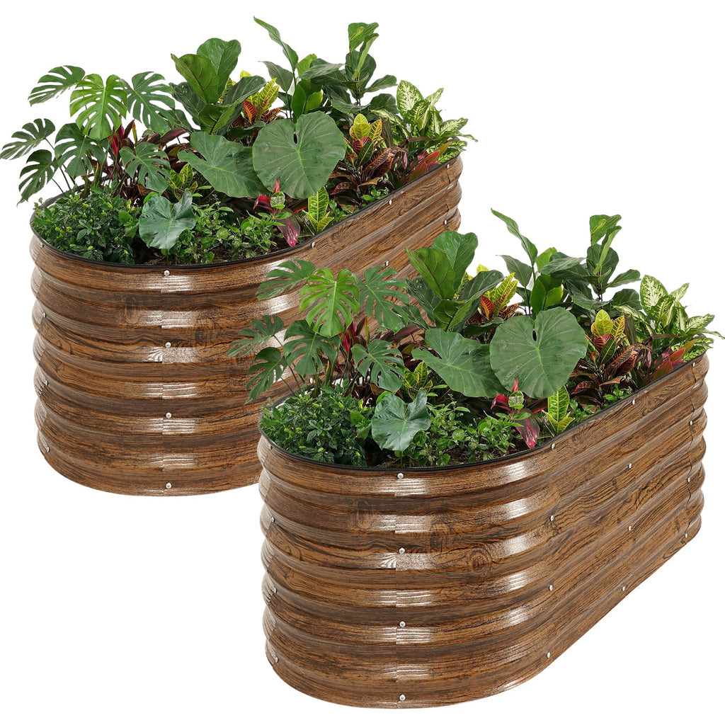 Galvanized Metal Raised Garden Bed 2PCS 4x2x1.4ft Brown R67655