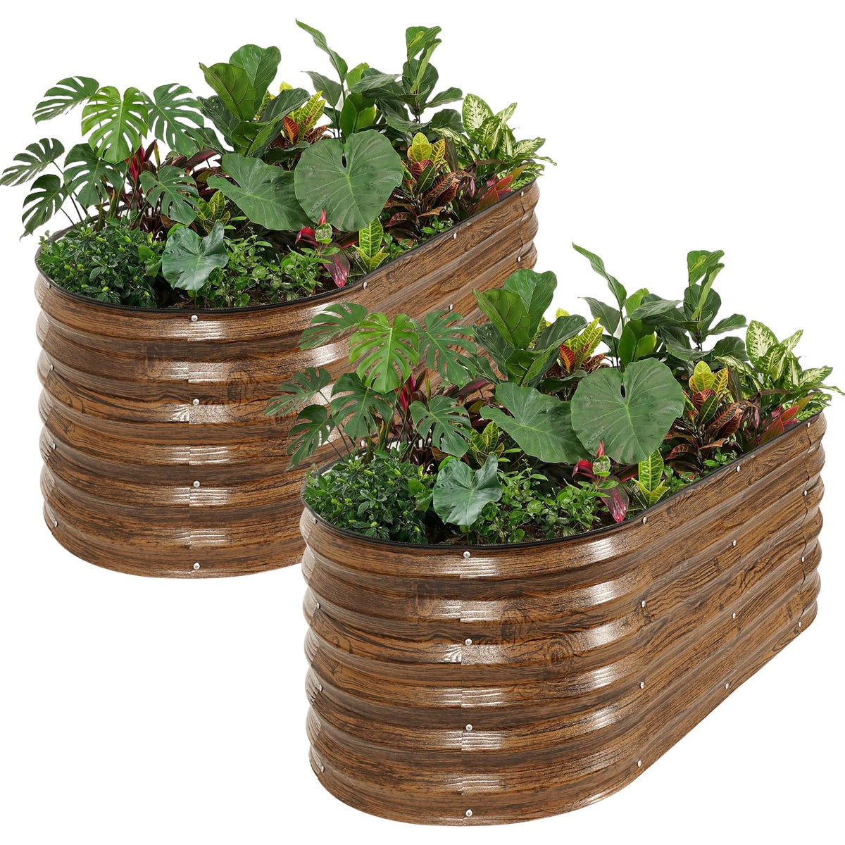 Galvanized Metal Raised Garden Bed 2PCS 4x2x1.4ft Brown R67655