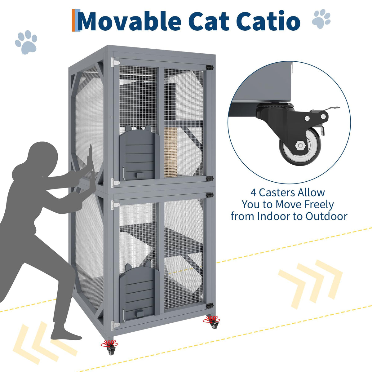 Wooden Outdoor Cat Enclosure on Wheels with Cat House V24215
