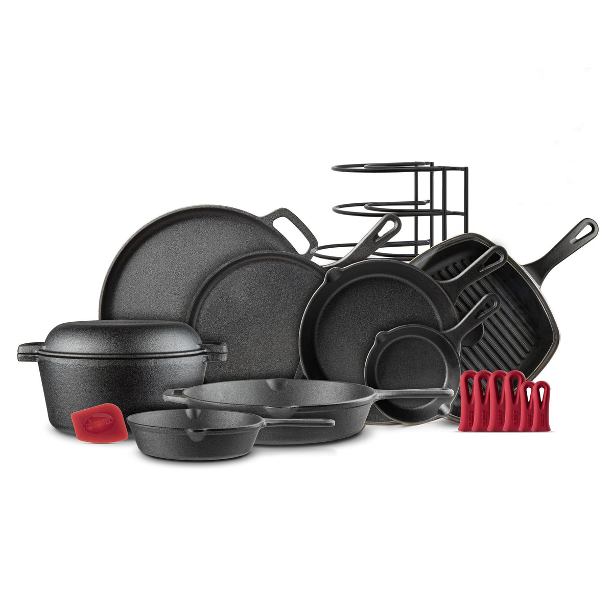 Pre-Seasoned 18-Piece Cast Iron Cookware Set A801