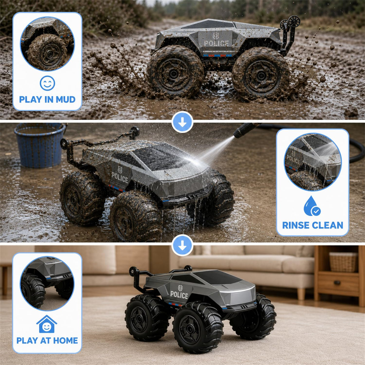 1:16 Amphibious 4WD Waterproof RC Truck with 2 Rechargeable Batteries H155