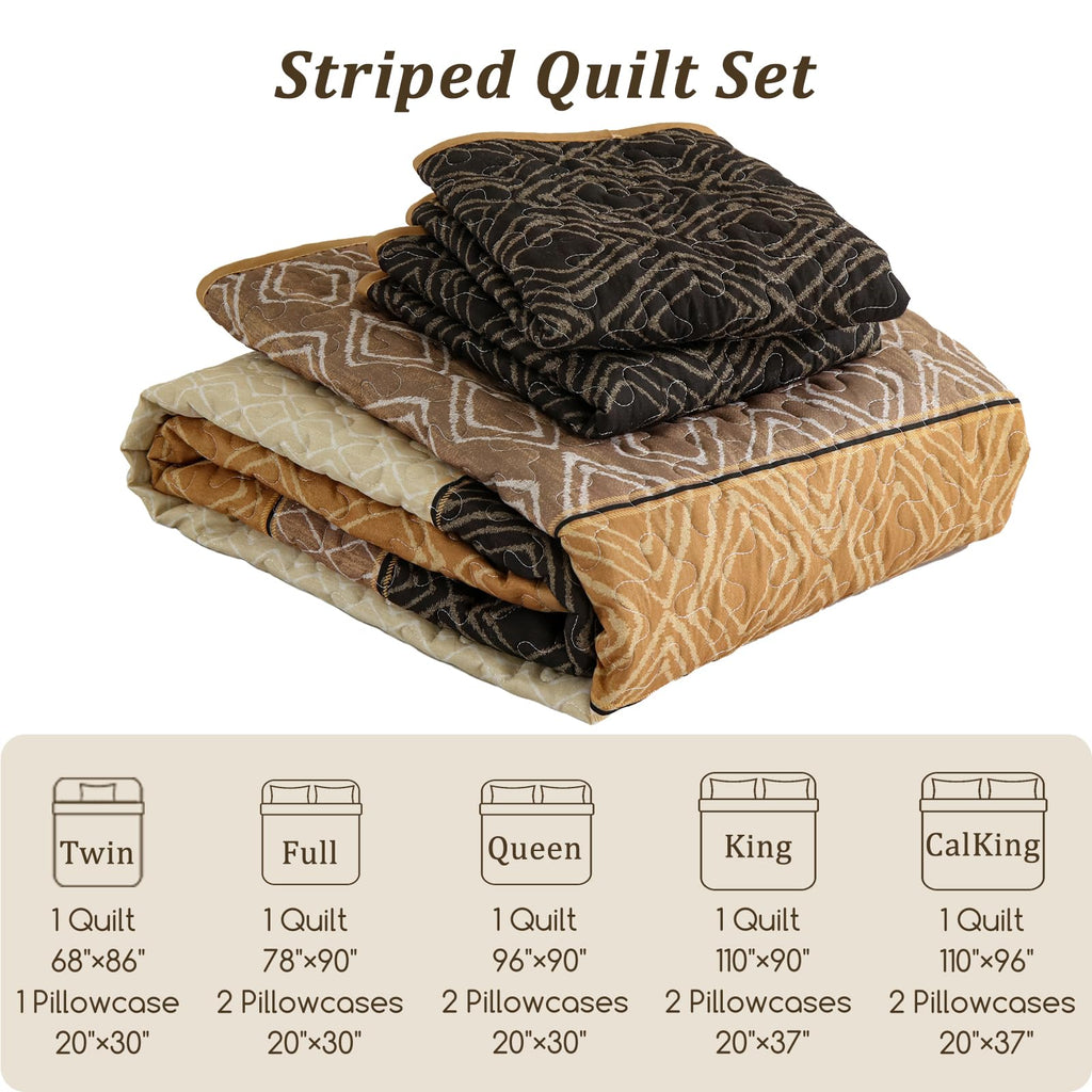 Brown Quilt King Size 3 Pcs Bedspread L529895