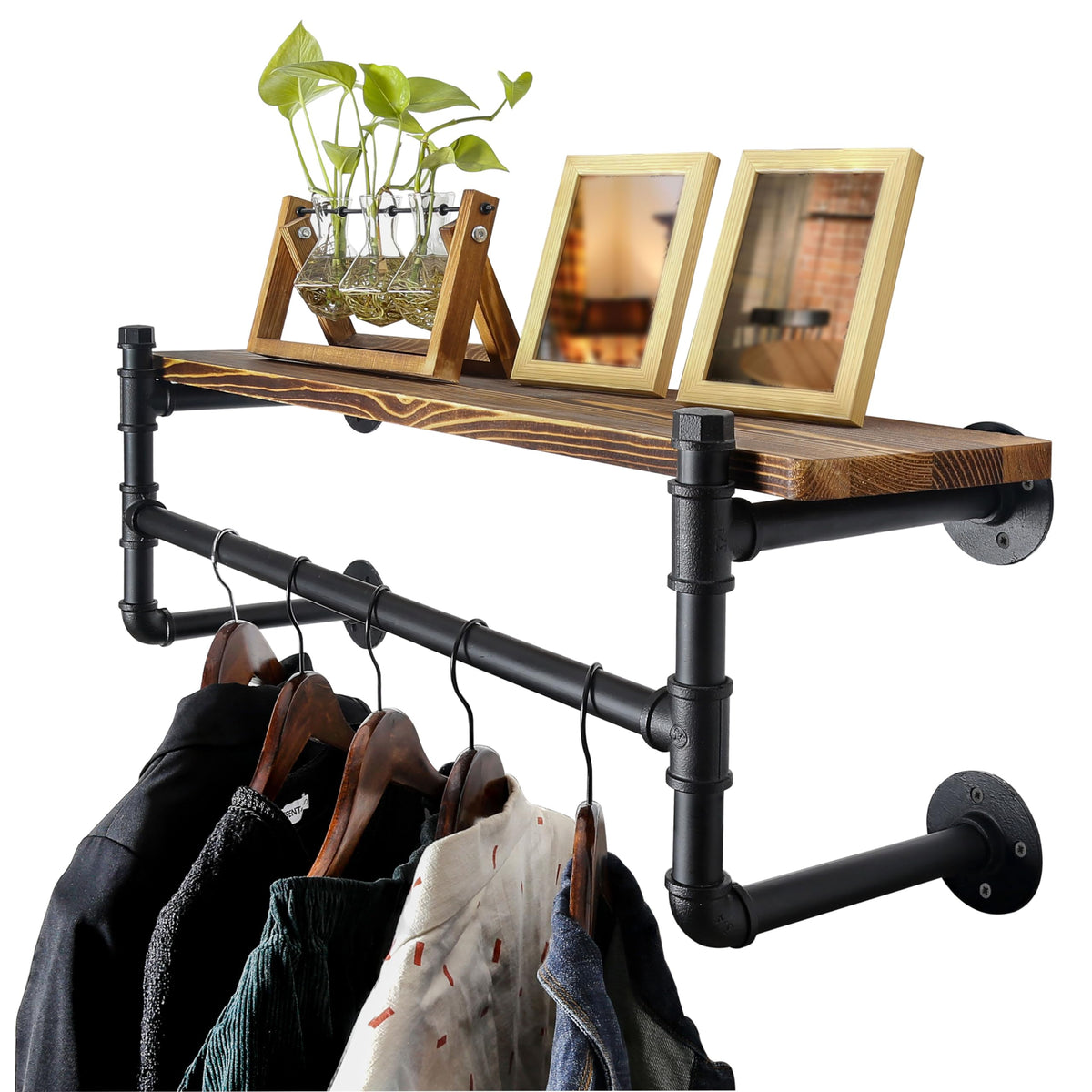 Wall Mounted Clothes Rack with Shelf J2849