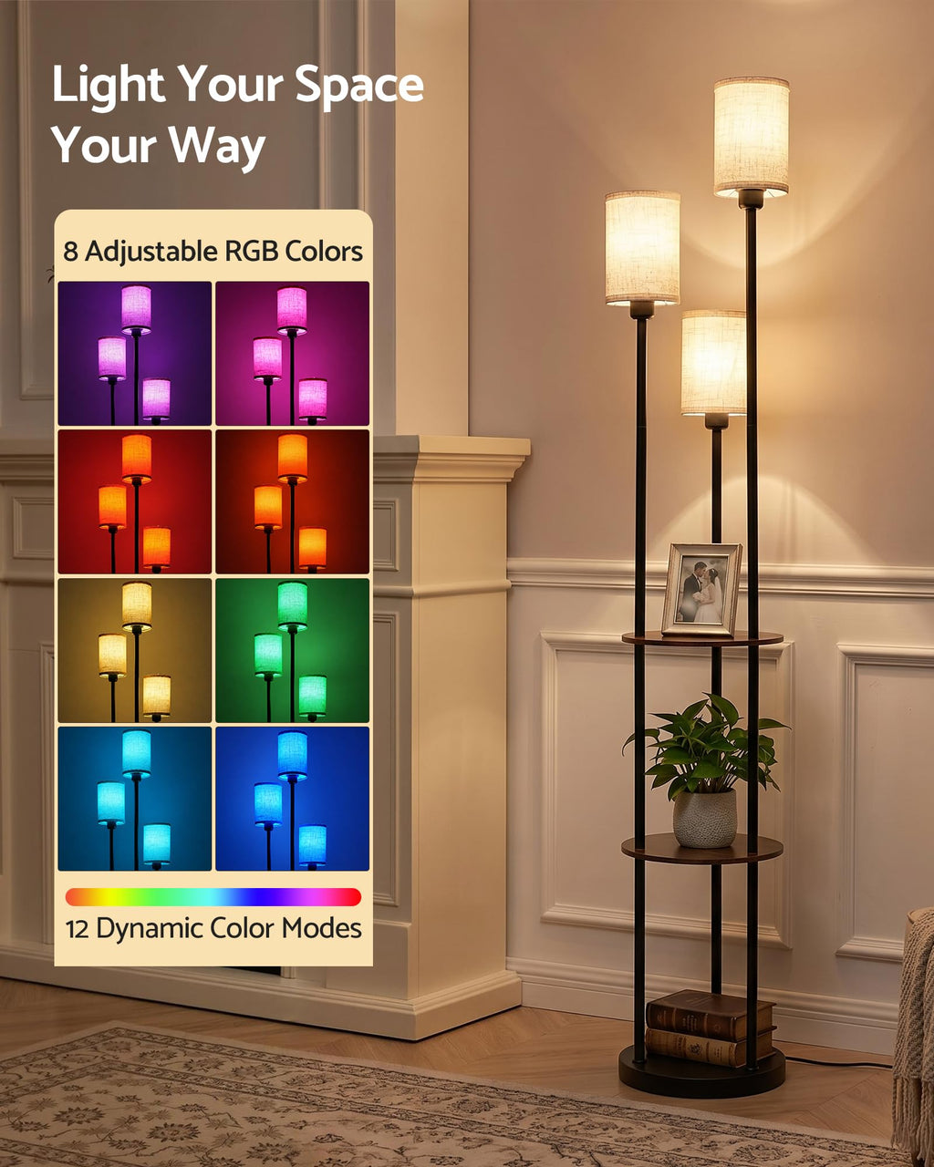 71" Floor Lamp with Shelves P9349