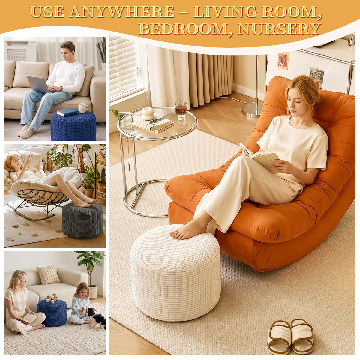 Round Corduroy Ottoman Pouf I491