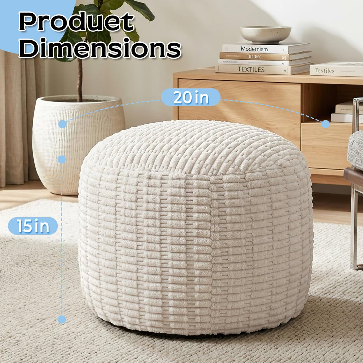 Round Corduroy Ottoman Pouf I491
