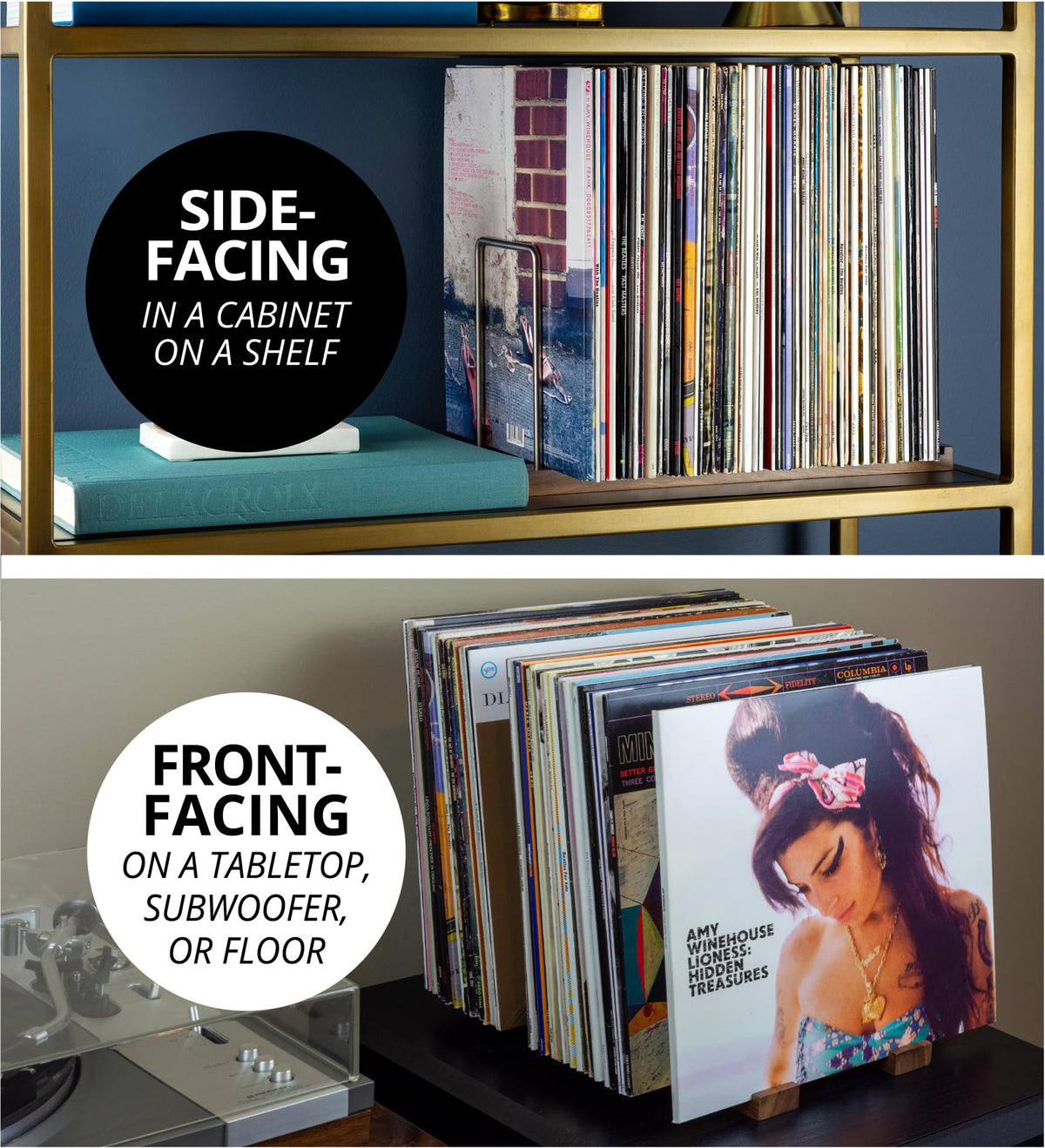 Vinyl Record Storage Holder, 75 LPs, Walnut & Steel R6462