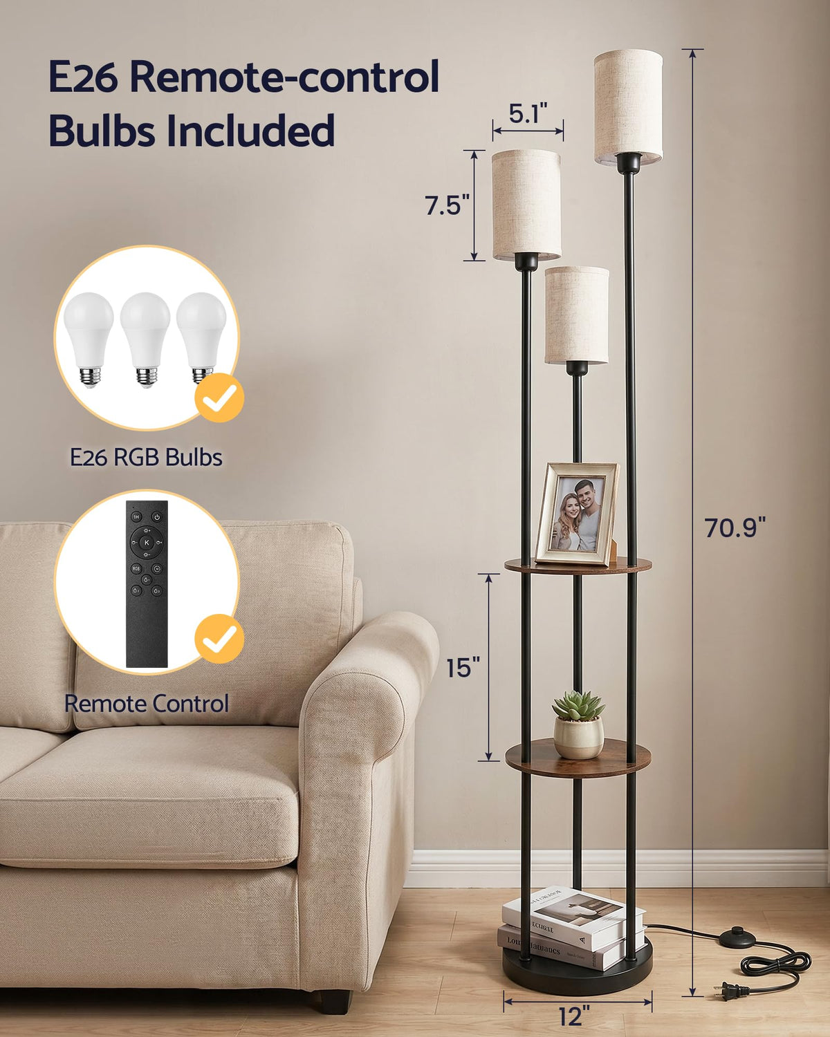 71" Floor Lamp with Shelves P9349