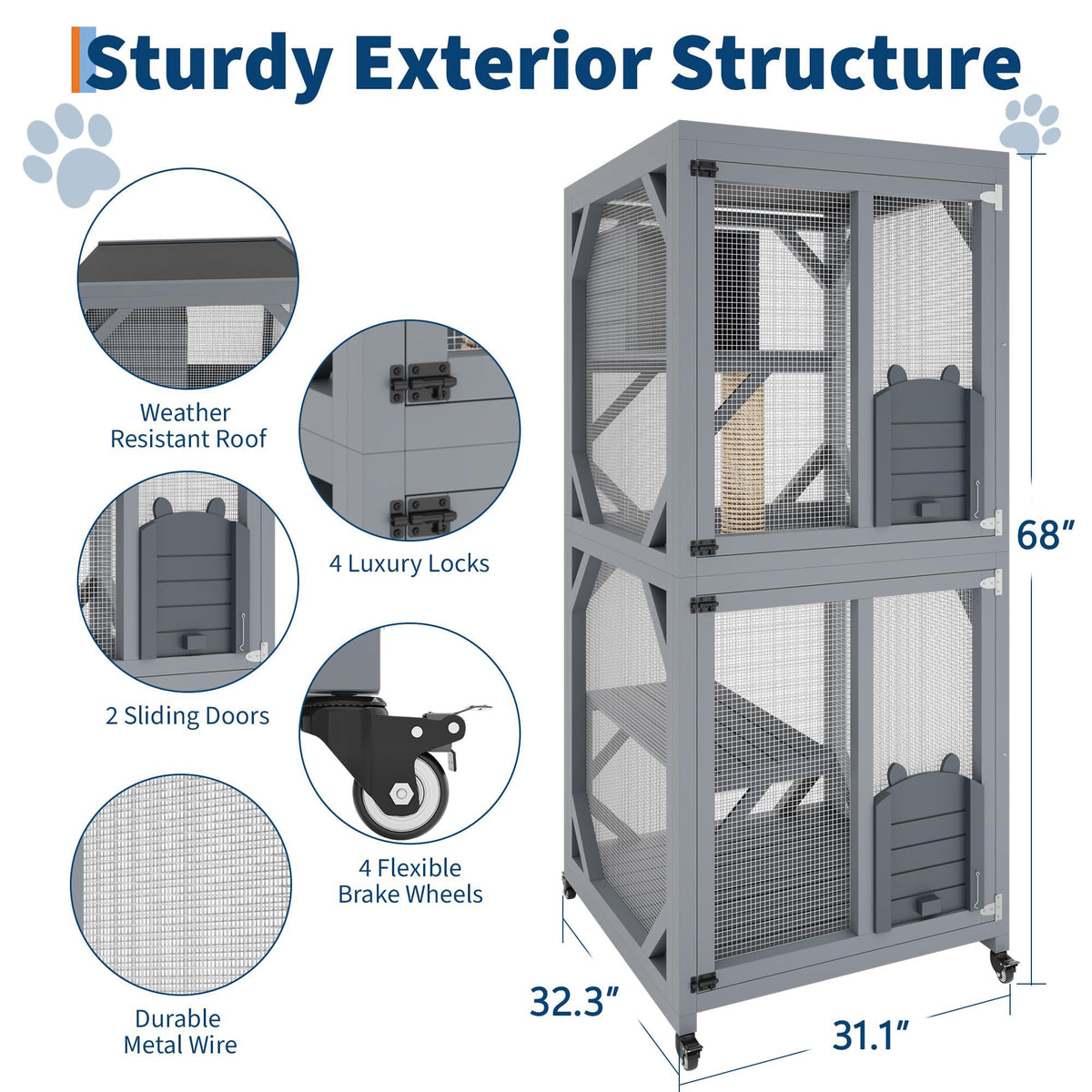 Wooden Outdoor Cat Enclosure on Wheels with Cat House V24215