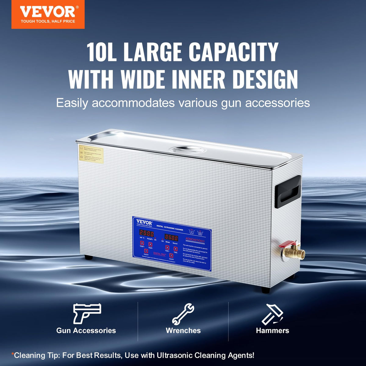 10L 300W 40kHz Sonic Cleaner with Timer & Heater J46007
