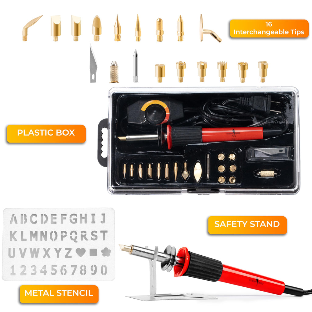 22 Pc Adjustable Temperature Wood Burning Pen with Tips & Storage Case Y650049