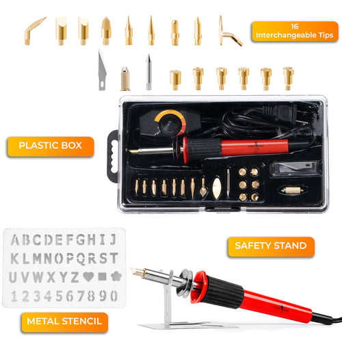 22 Pc Adjustable Temperature Wood Burning Pen with Tips & Storage Case Y650049