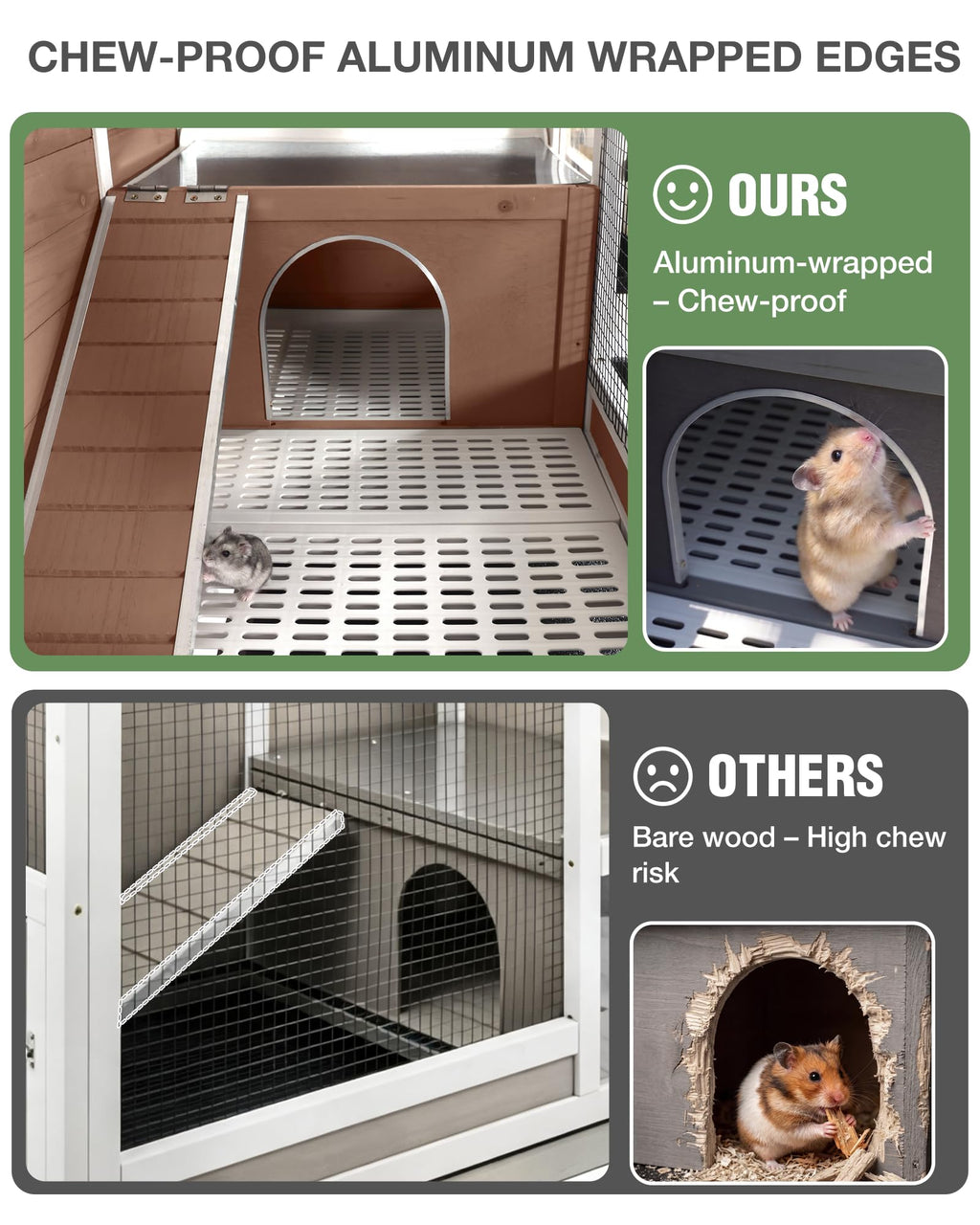 Guinea Pig Cage with Wooden Stand, Anti Chew Ramp, Hideout, Platform, Pull Out Tray Q524