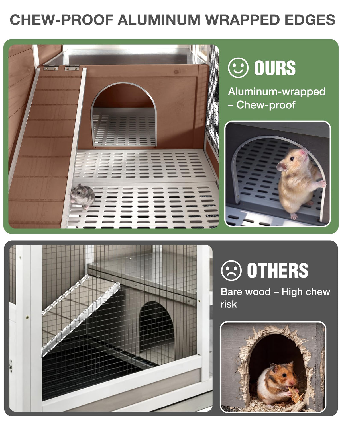Guinea Pig Cage with Wooden Stand, Anti Chew Ramp, Hideout, Platform, Pull Out Tray Q524