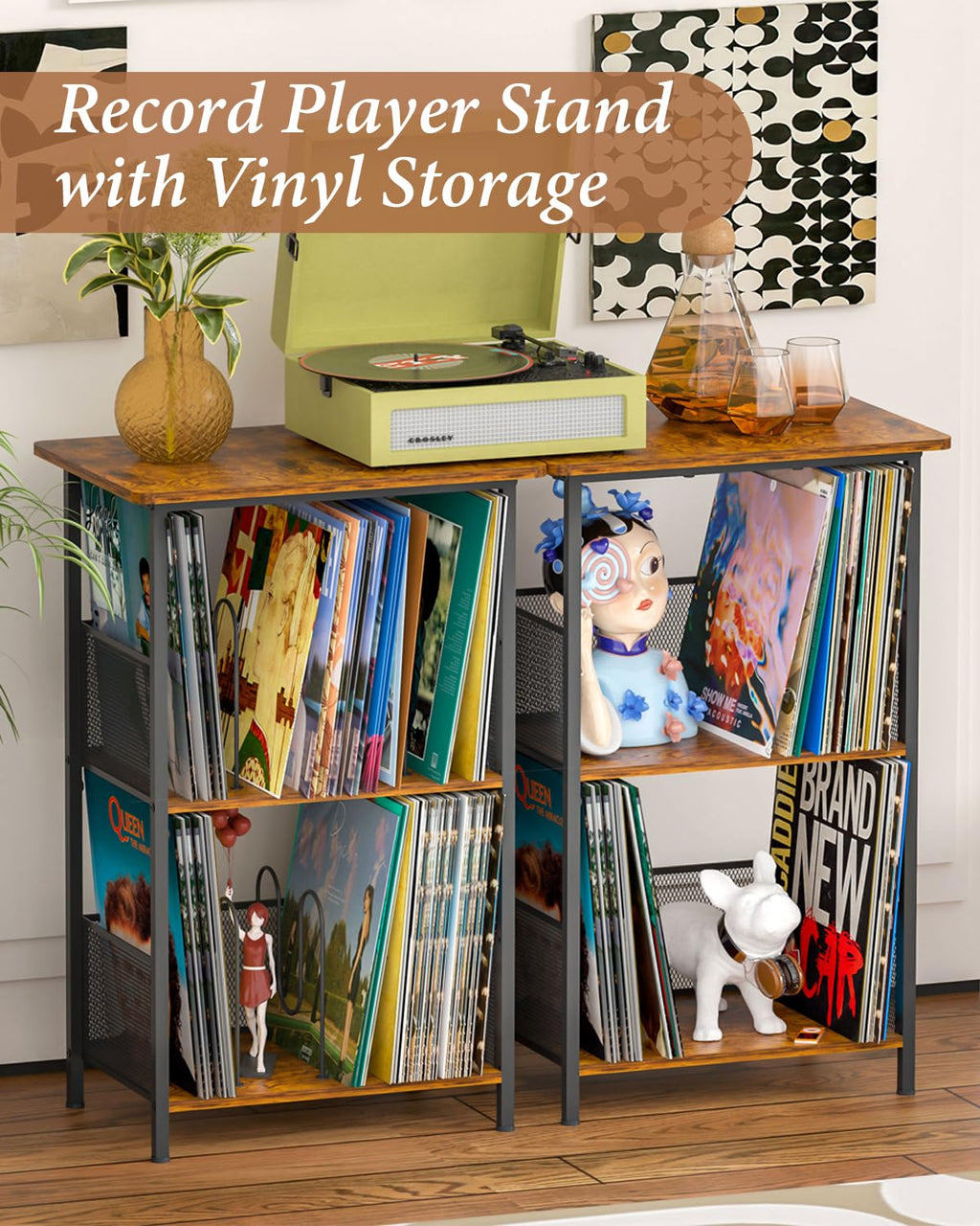 3 Tier Wooden Vinyl Record Storage Turntable Stand Q768475