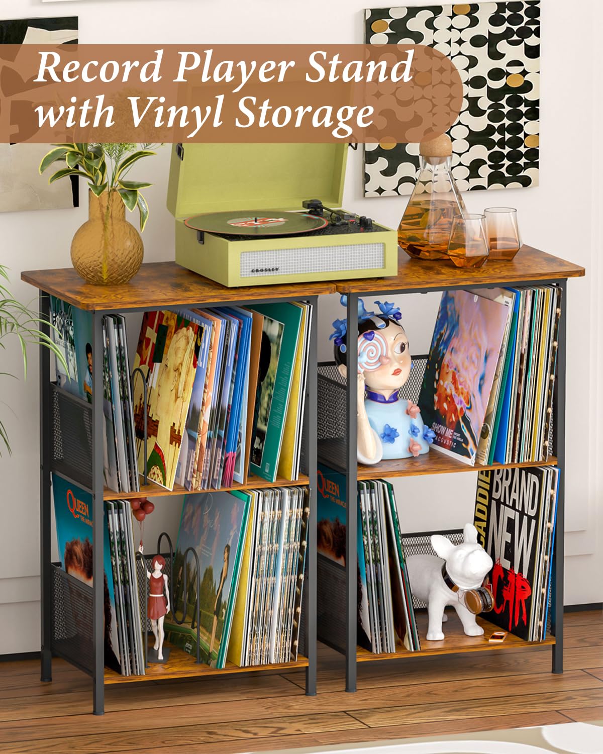3 Tier Wooden Vinyl Record Storage Turntable Stand Q768475