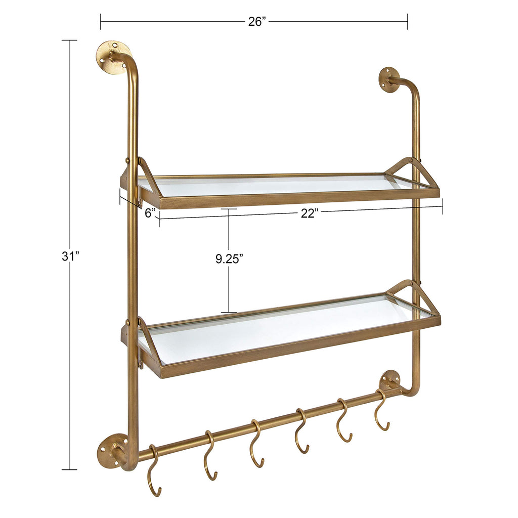 Gold Wall Shelf with Glass Shelves M27326