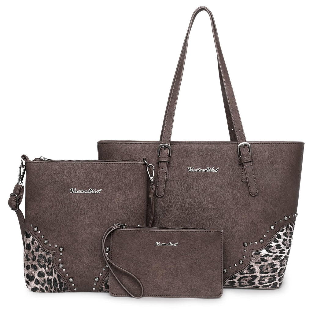 3Pcs Leopard Print Tote Bag and Wallet Set D189673
