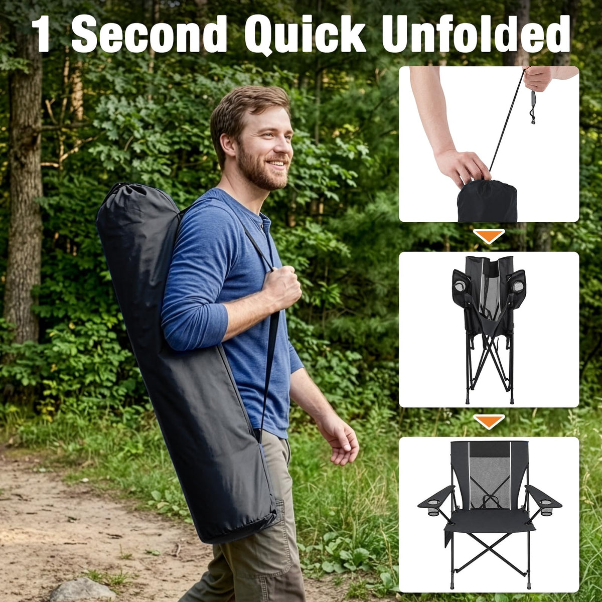 Portable Folding Camping Chair with Cup Holders and Carry Bag P729203
