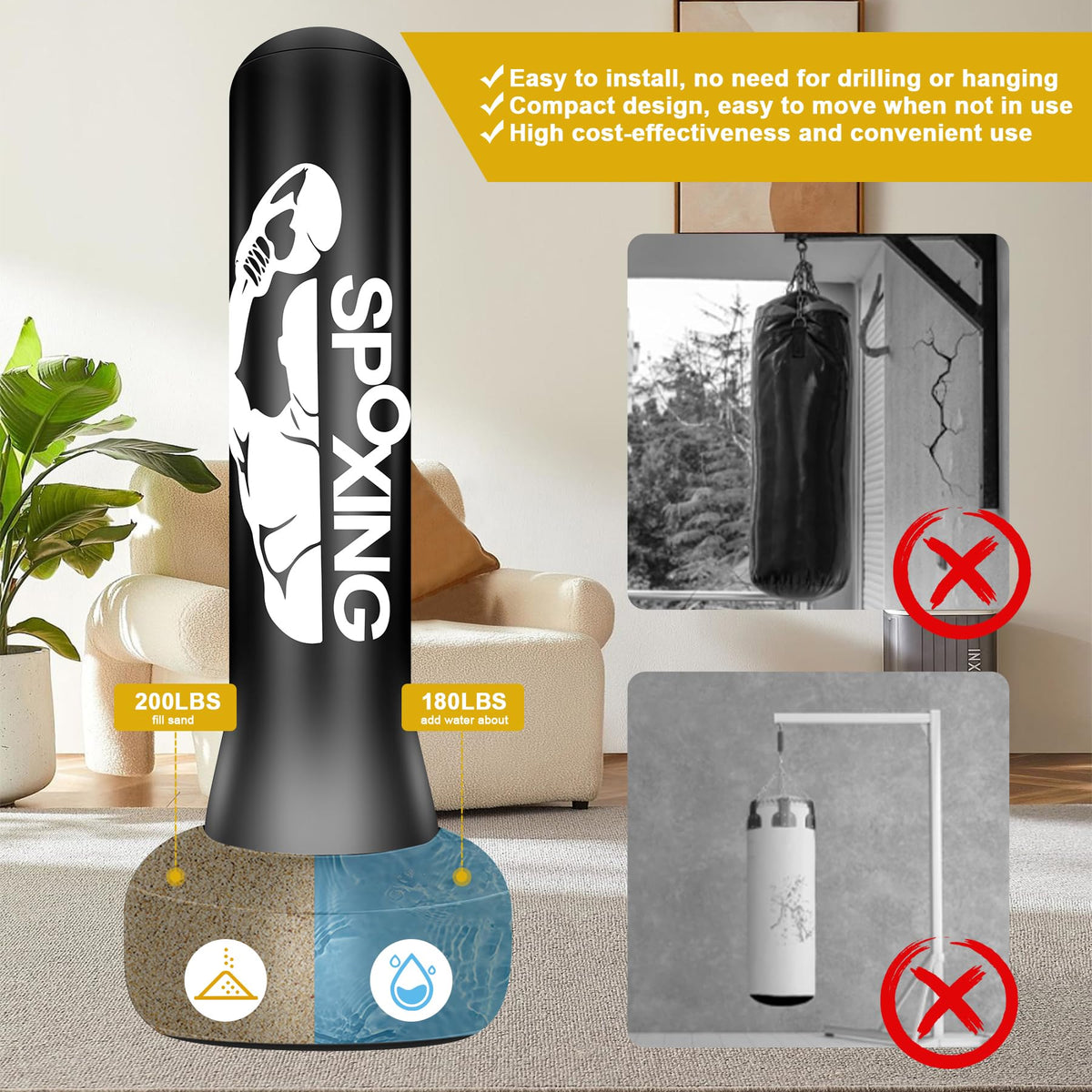 70" Heavy Punching Bag with Stand J82947