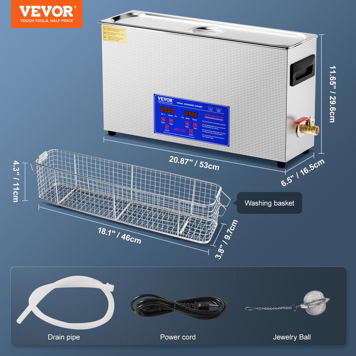 10L 300W 40kHz Sonic Cleaner with Timer & Heater J46007