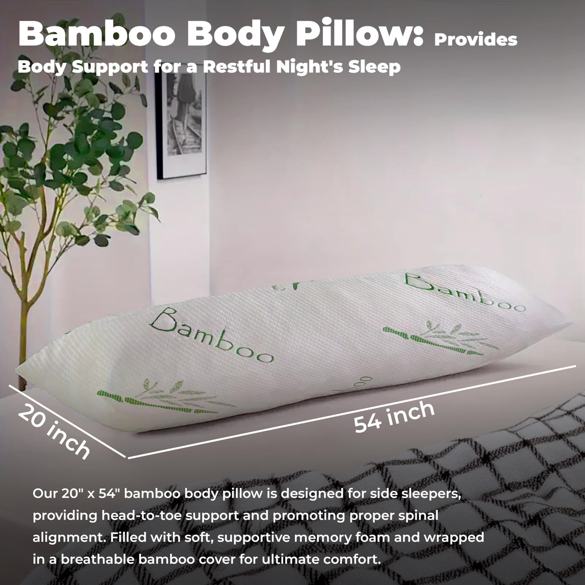 Rayon Bamboo Fiber Memory Foam Body Pillow 20x54 Inch M638484