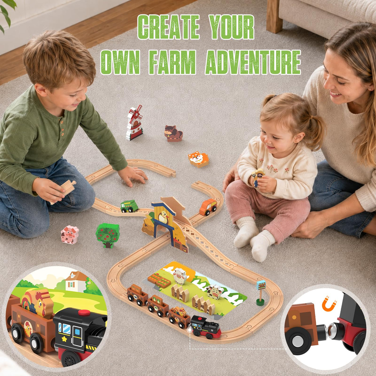 Wooden 52-Piece Train Set B454996