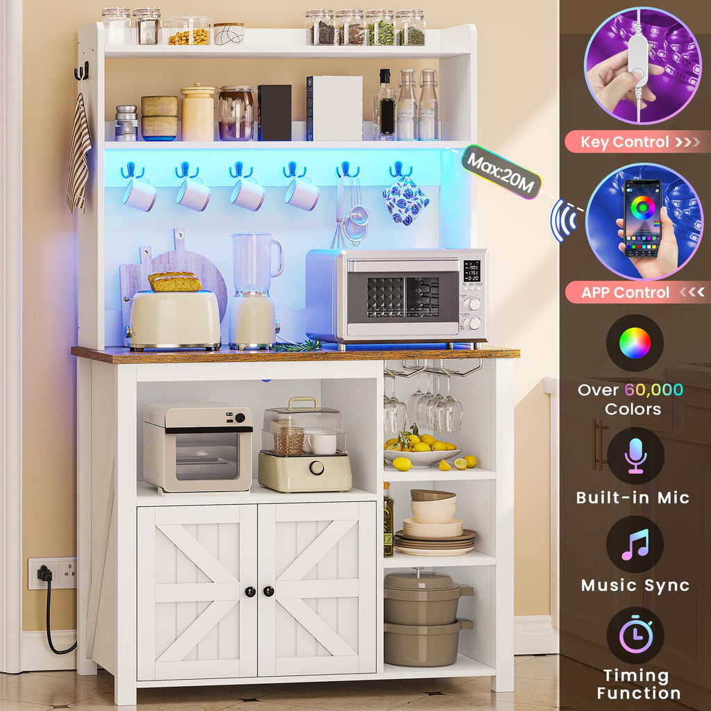 35.4 inch White Bakers Rack with Power Outlet and Storage D28717