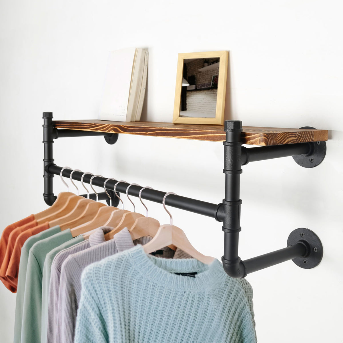 Wall Mounted Clothes Rack with Shelf J2849