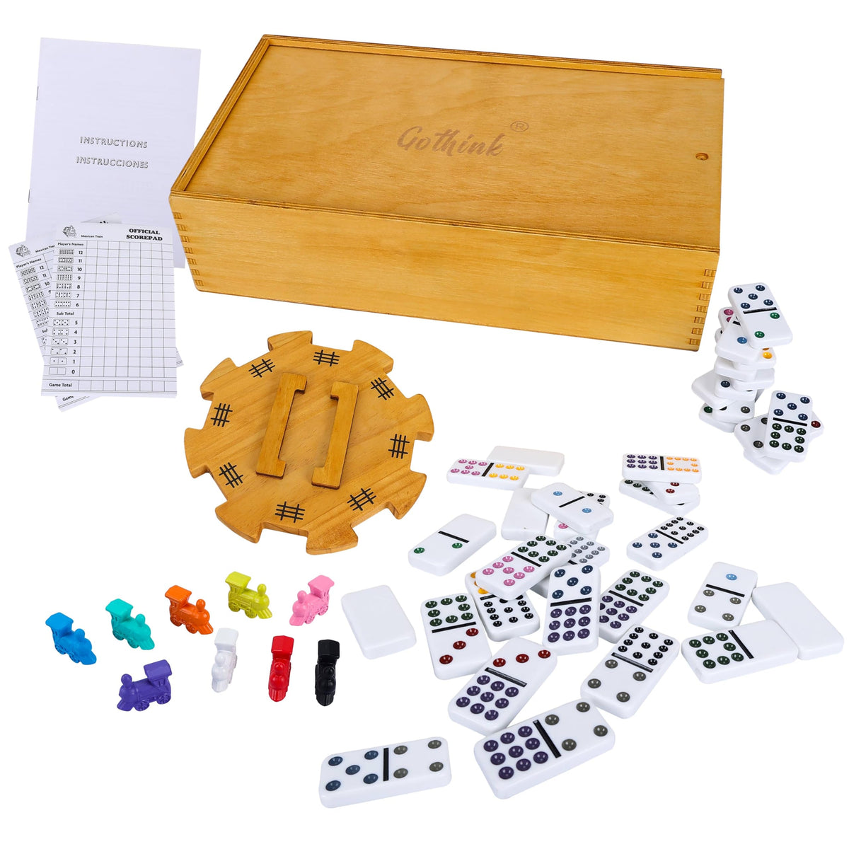 Double 12 Colored Dots Dominoes Set with Wooden Carry Case M24212