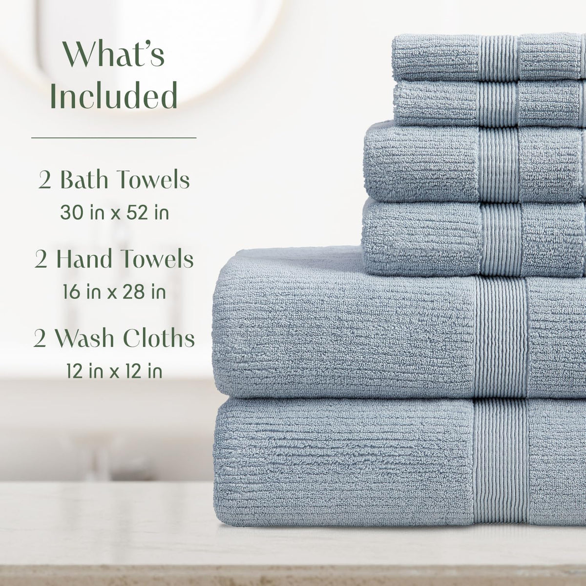 100% Cotton 6-Piece Blue Bath Towel Set S764