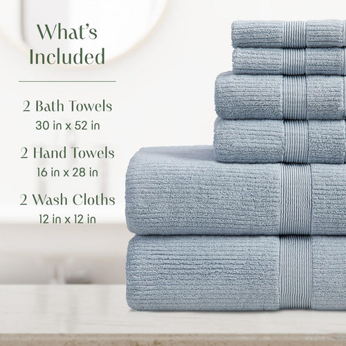 100% Cotton 6-Piece Blue Bath Towel Set S764