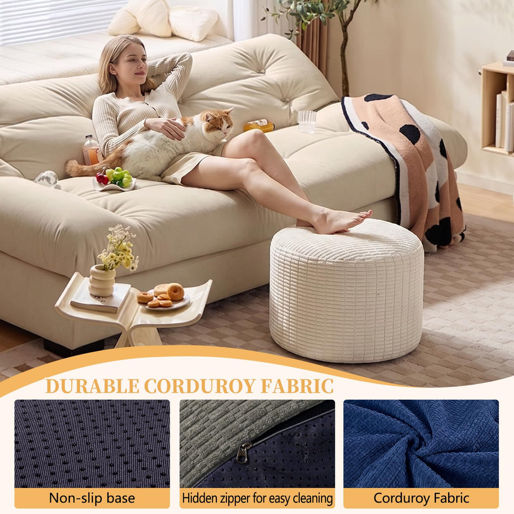Round Corduroy Ottoman Pouf I491
