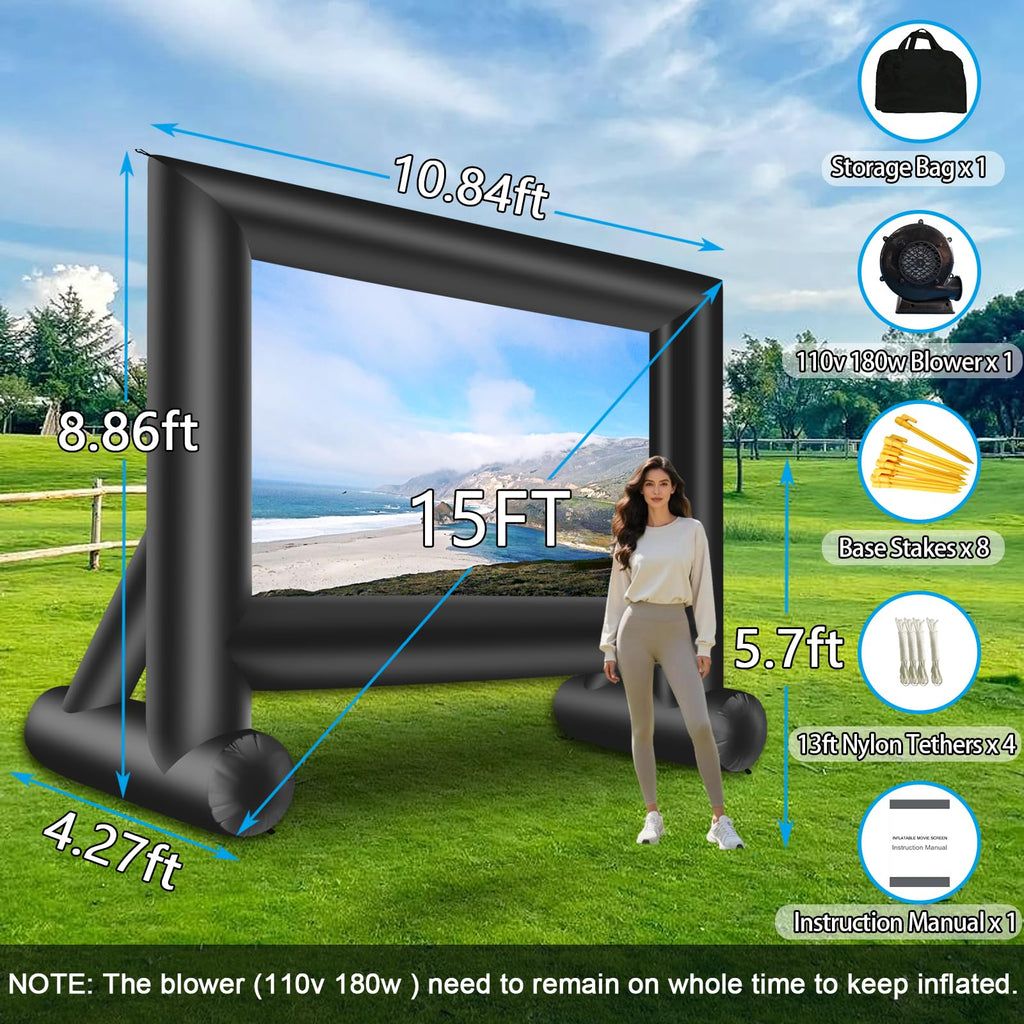 Inflatable Projector Screen 15ft with Air Blower and Storage Bag U6358