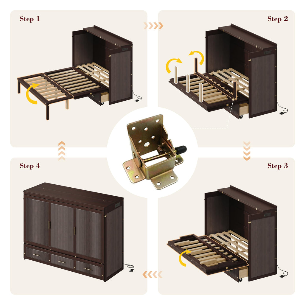 Queen Size Murphy Bed Cabinet with Charging Station and 3 Storage Drawers D584662