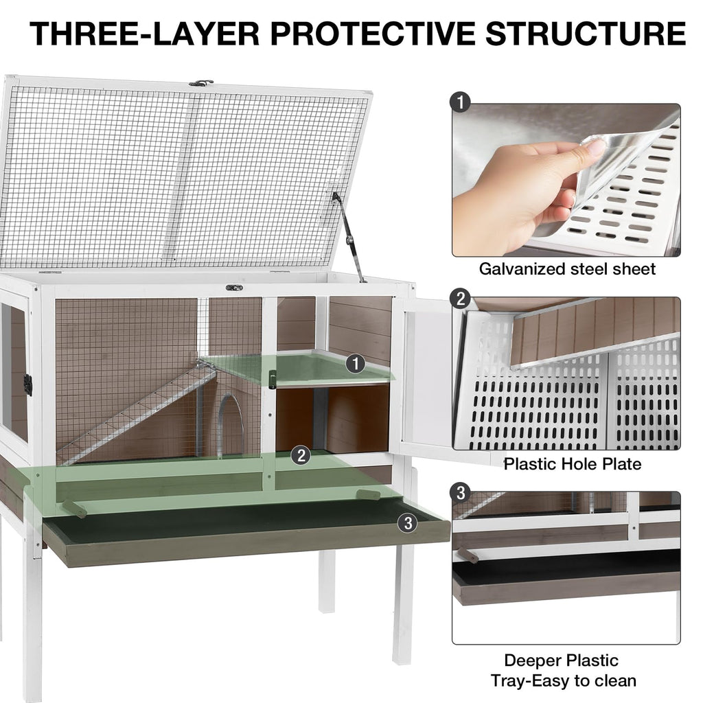 Guinea Pig Cage with Wooden Stand, Anti Chew Ramp, Hideout, Platform, Pull Out Tray Q524