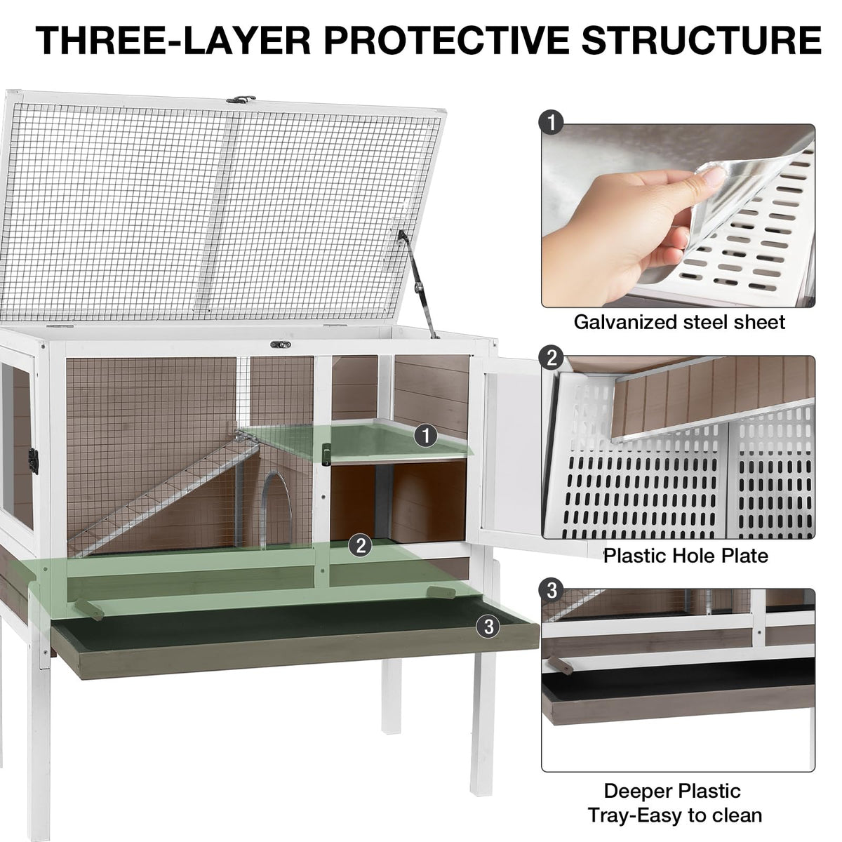 Guinea Pig Cage with Wooden Stand, Anti Chew Ramp, Hideout, Platform, Pull Out Tray Q524