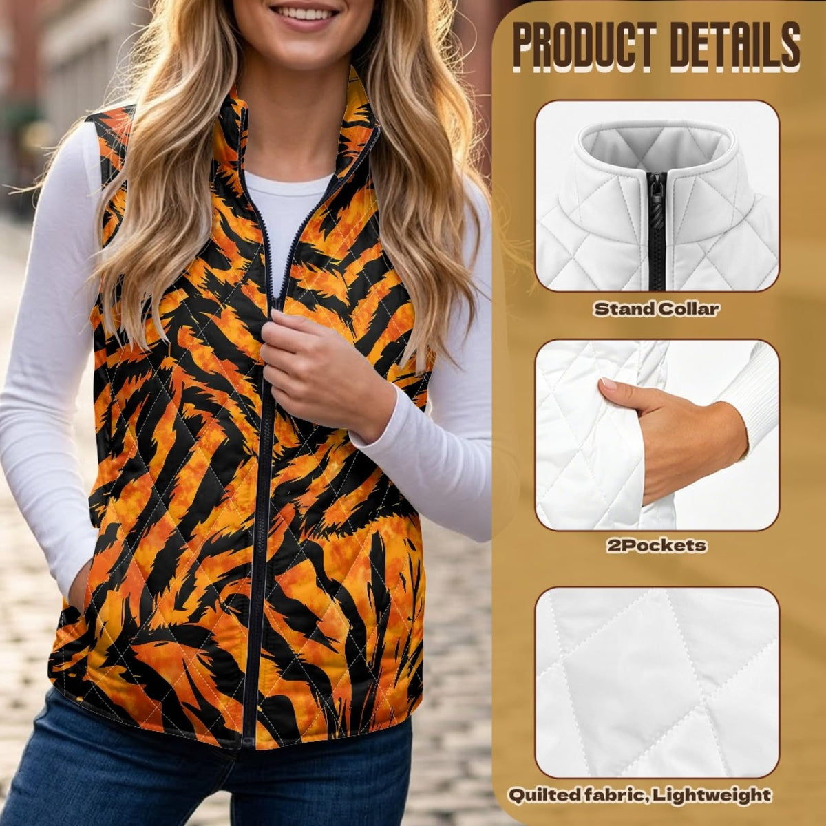 Quilted Animal Print Vest C5129
