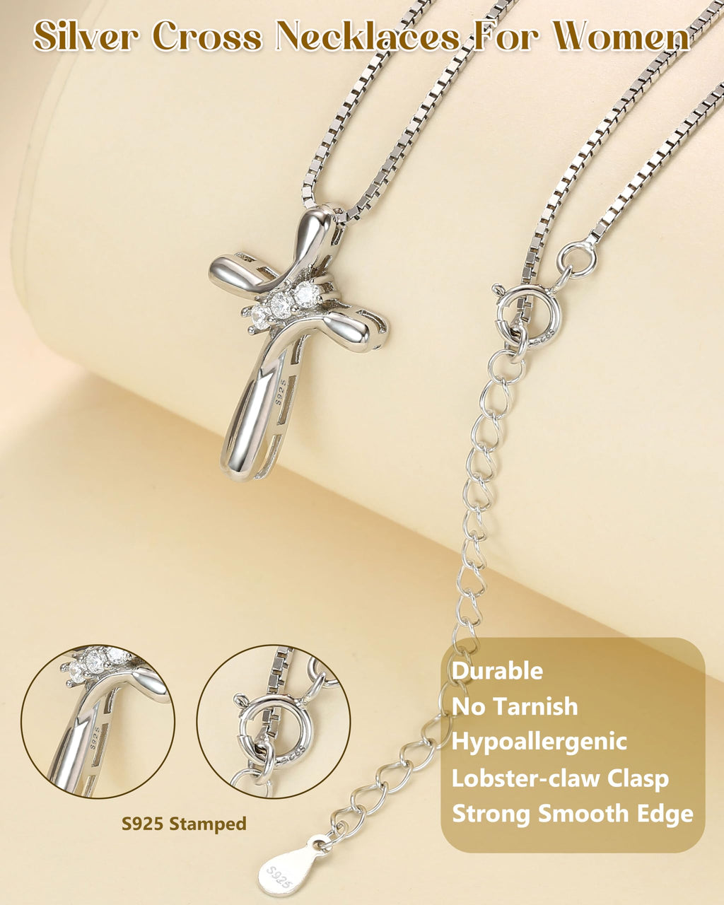 925 Sterling Silver Cross Necklace with 1 MM Box Chain G47473