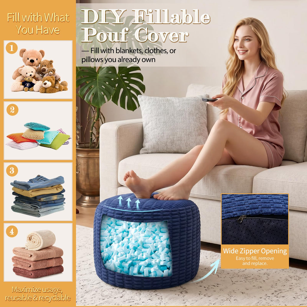Round Corduroy Ottoman Pouf I491