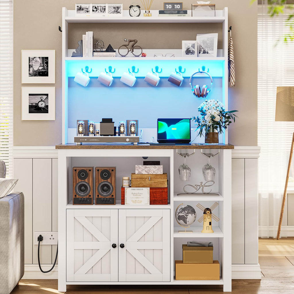 35.4 inch White Bakers Rack with Power Outlet and Storage D28717