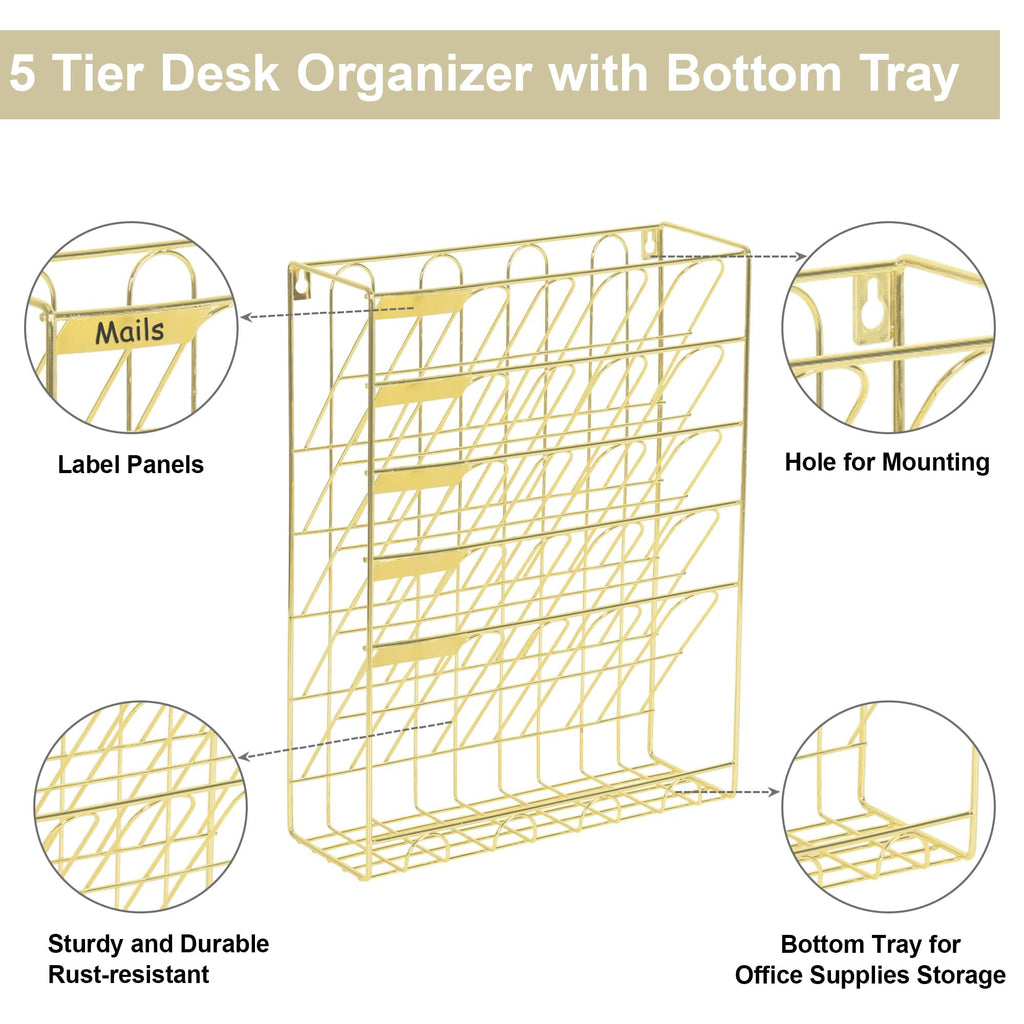 5 Tier Metal Wall File Organizer with Bottom Tray G6976